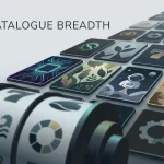 Abstract illustration of slot reels and a varied game-provider catalogue
