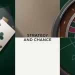 Editorial illustration of blackjack cards, roulette wheel and baccarat table motifs