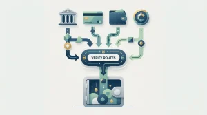 Illustrated deposit workflow with bank, debit, digital wallet and cryptocurrency categories