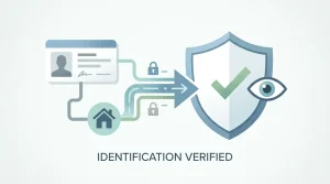 Illustrated identity verification flow with identity, address and confirmation stages