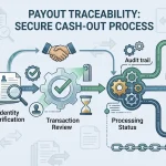 Illustrated withdrawal flow from account balance through verification to bank, wallet or cryptocurrency destination